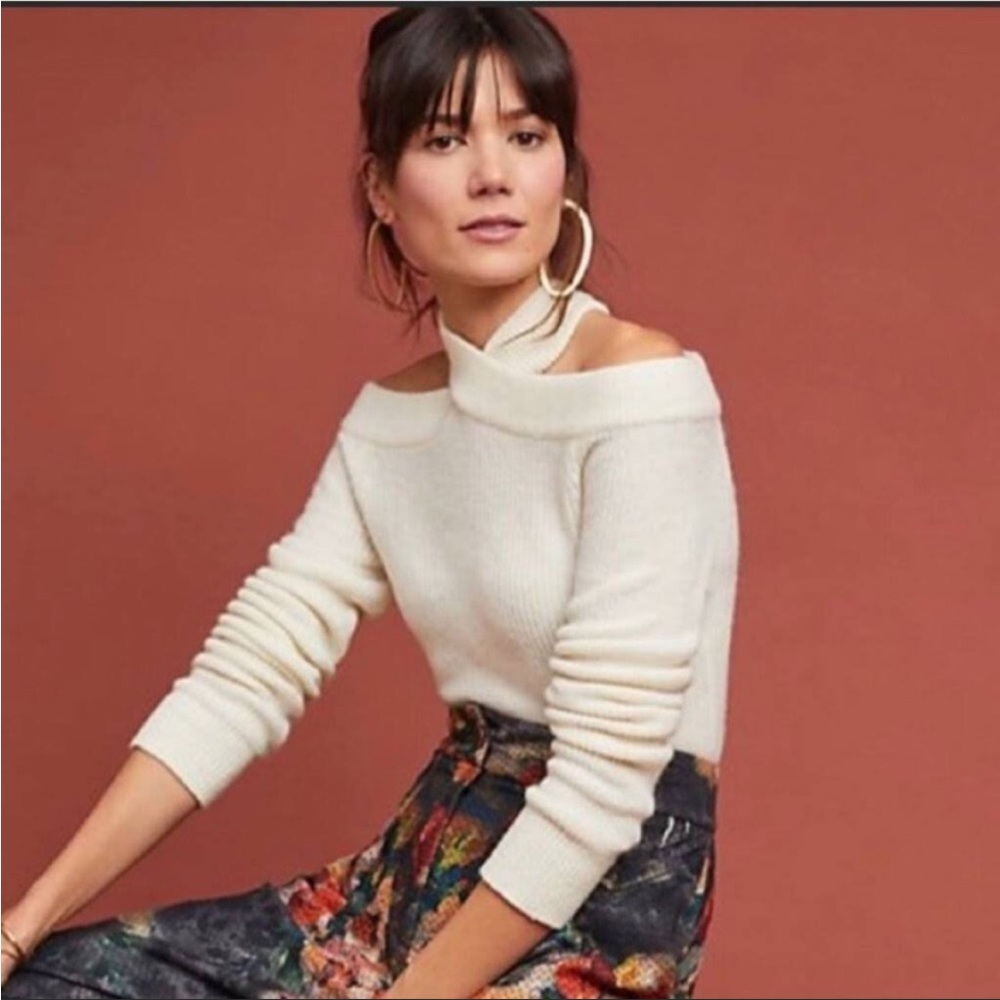 Anthropologie Moth Cross Over Cold Shoulder Sweater